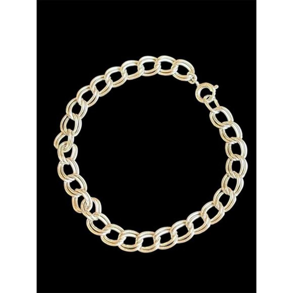 Vtg Sterling Silver 6.75” Double Curb Link Charm Bracelet 6.5mm Wide 8.31g 925